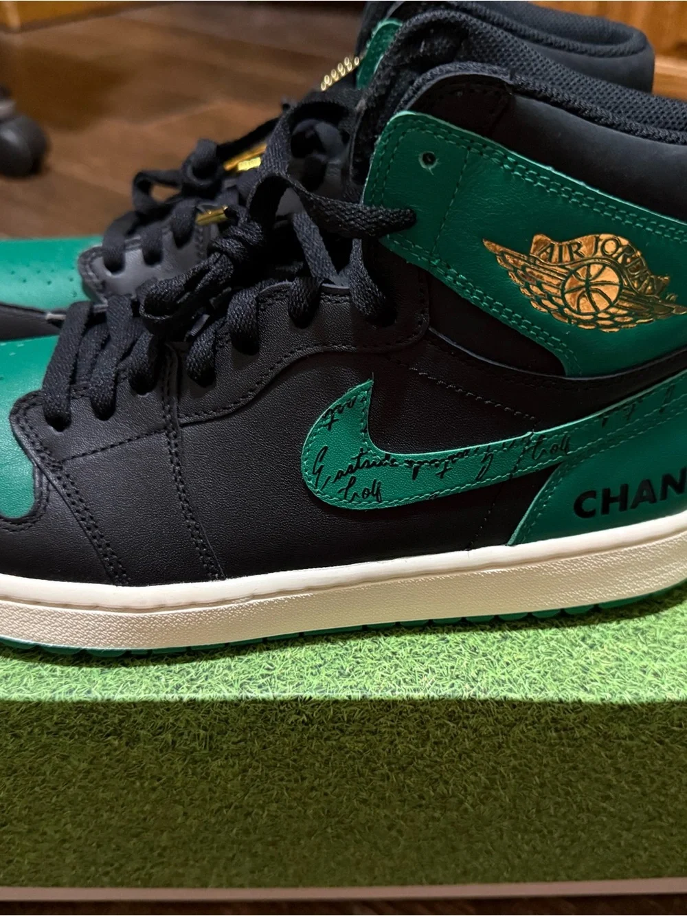 Air Jordan 1 High G NRG, men’s 11.5, black/malachite-metallic gold golf shoes